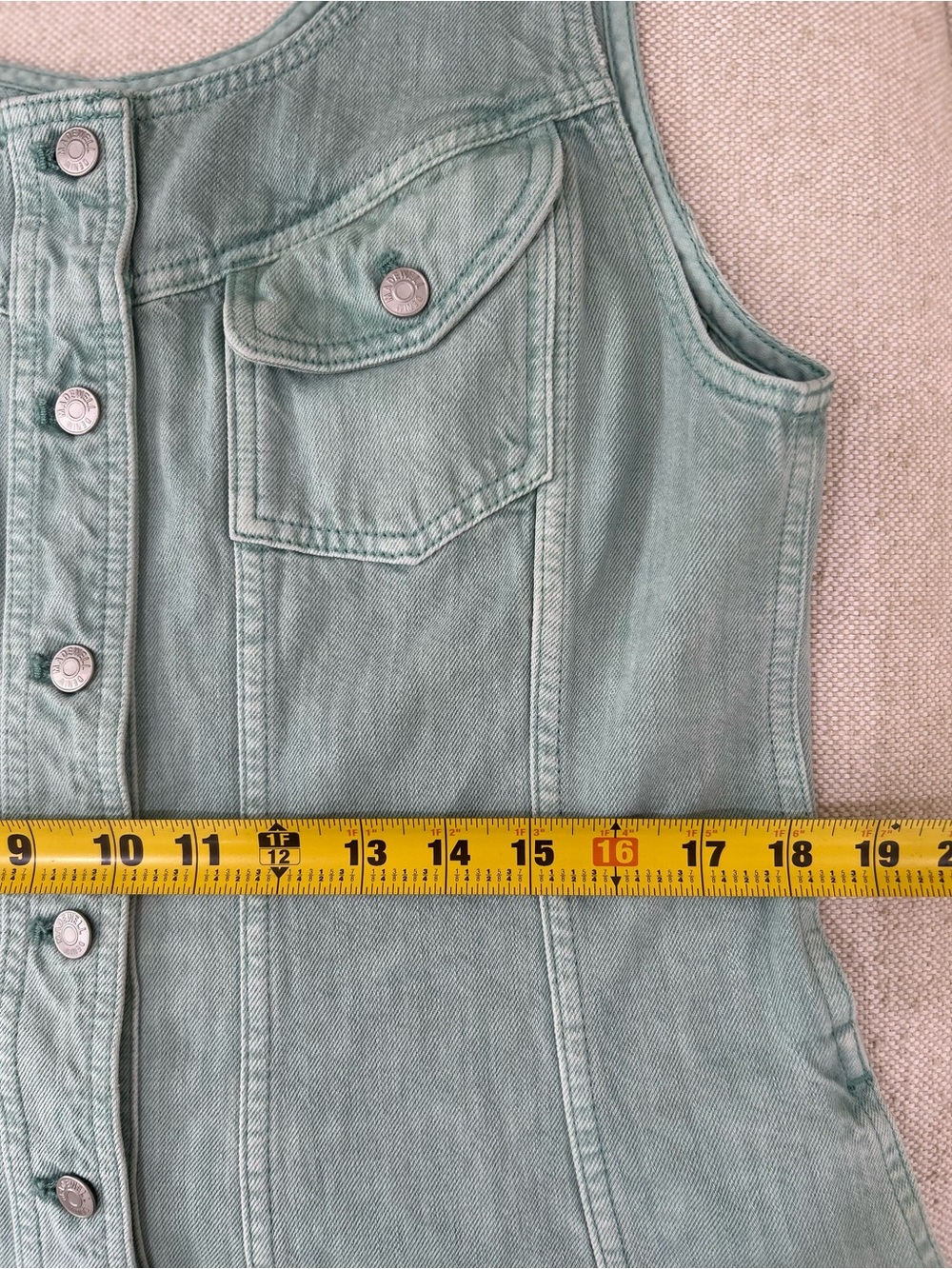 Madewell Sleeveless Mint Green Button-Front Denim Mini Dress Size 12 EUC Cotton - Picture 10 of 11